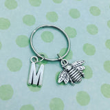 Bee keyring, initial keyring, bee gifts, Easter gifts, bee keeper gifts, Easter keyring, bag accessories, gifts for her, personalised gifts