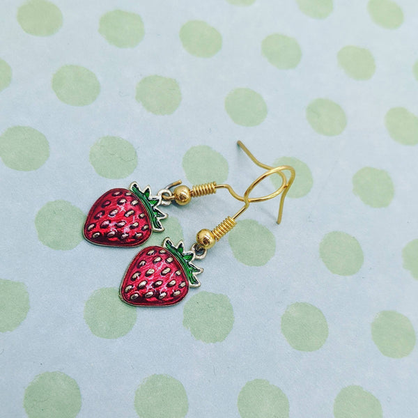 Strawberry earrings, strawberry jewelry, fruit earrings, fruit jewellery, fruit lover gifts, charm earrings, foodie gifts, sister gifts