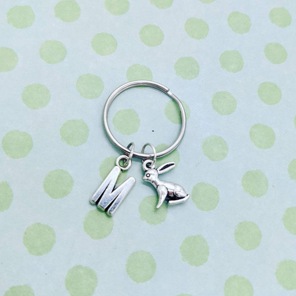 Rabbit keyring, rabbit lover gifts, personalized gifts, Easter gifts, pet keychain, pet lover gifts, animal bag charm, initial keychain