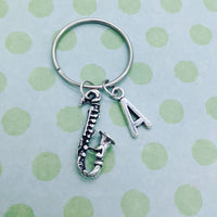 Saxophone keyring, saxophonist gifts, music keyring, music teacher gifts, initial keychain, charm keyring, birthday gifts, jazz music,