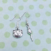 Cat earrings, mouse earrings, cat jewelry, cat lover gifts, mouse jewellery, mouse lover gifts, charm earrings, sister gifts, bff gifts