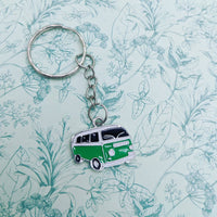 Campervan keyring, travel gifts, hippie keyring, hippie gifts, vw, charm keychain, personalised keyring, initial camper van keyring,