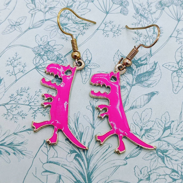 Dinosaur earrings, dinosaur jewelry, dinosaur lover gifts, pink earrings, fantasy earrings, bff gifts, sister gifts, Dino gifts, gift ideas