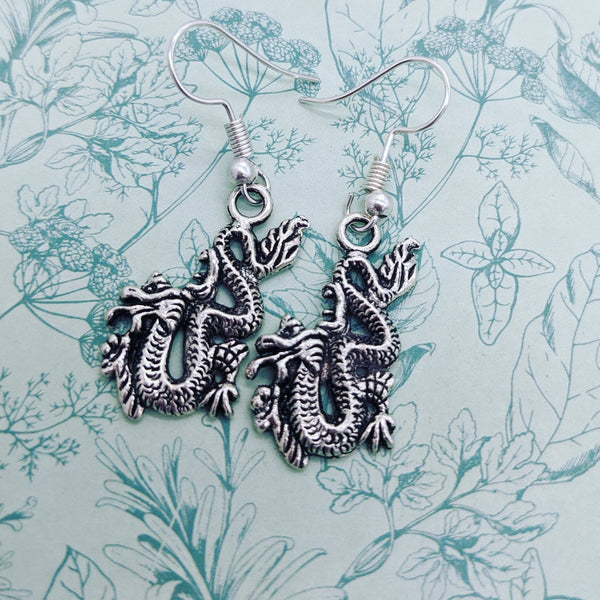 Dragon earrings, dragon jewelry, dragon lover gifts, charm earrings, bff gifts, sister gifts, fantasy jewelry, geek earrings, gift ideas