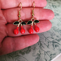 Cherry earrings, rockabilly earrings, fruit earrings, fruit jewelry, food earrings, food jewelry, gifts for her, novelty earrings,