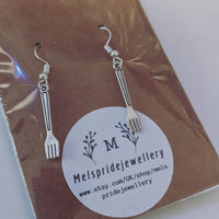 Fork earrings, novelty earrings, novelty jewelry, quirky earrings, chef gifts, charm earrings, sister gifts, cute earrings, cute jewelry