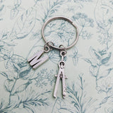 Compass keyring, maths keyring, maths lover gifts, student gifts, initial gifts, mathematician gifts, sister gifts, maths tutor gifts,