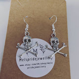 Skull earrings, skull jewelry, charm earrings, pirate earrings, punk earrings, punk jewelry, gothic earrings, gothic jewelry,