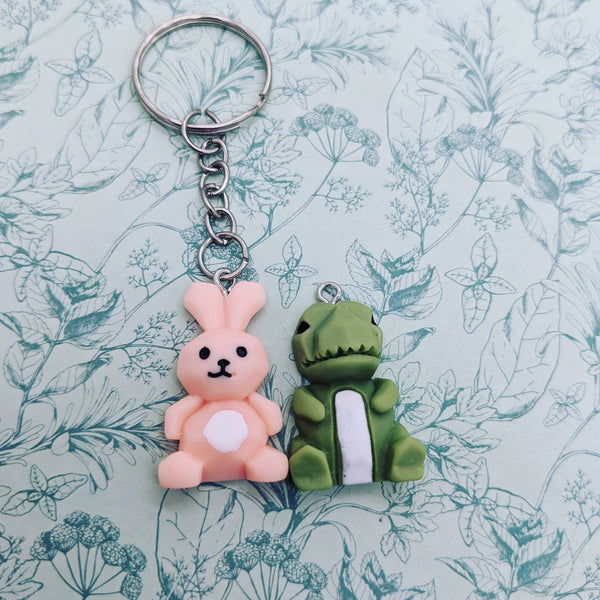 Dinosaur keyring, rabbit keyring, dinosaur lover gifts, rabbit lover gifts, birthday gifts, bff gifts, kawaii gifts, kawaii keychain,