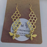 Bee earrings, bee jewellery, honeycomb earrings, insect earrings, bee keeper gifts, summer earrings, summer jewellery, gifts for her,