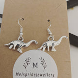 Dinosaur earrings, dinosaur jewelry, brontosaurus earrings, dino earrings, archeologist gifts, animal earrings, gift for her, dino accessory