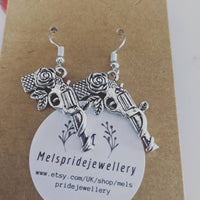 Gun earrings, gun jewelry, pistol earrings, hunter gifts, revolver earrings, punk earrings, gothic jewelry, bff gifts, gun accessories,