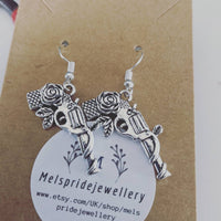 Gun earrings, gun jewelry, pistol earrings, hunter gifts, revolver earrings, punk earrings, gothic jewelry, bff gifts, gun accessories,