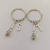 Microphone keychain, initial keyring, personalised keyring, music gift, singer keyring, singer gifts, music teacher, stocking filler,