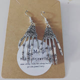 Day of the dead earrings, spooky jewelry, skeleton hand earrings, zombie earrings, spooky earrings, zombie jewelry, day of the dead,