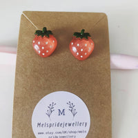 Strawberry earrings, stud earrings, fruit earrings, fruit jewelry, gifts for her, food earrings, food jewelry, novelty earrings, teen gifts