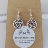 Silver pentagram earrings, wiccan earrings, wicca, goth earrings, witch earrings, witch jewelry, pentacle earrings, pagan earrings