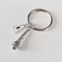 Microphone keychain, initial keyring, personalised keyring, music gift, singer keyring, singer gifts, music teacher, stocking filler,