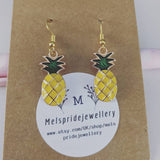 Pineapple earrings, gold earrings, fruit earrings, quirky earrings, food earrings, holiday earrings, tropical earrings, novelty earrings