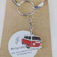 Campervan keyring, travel gifts, hippie keyring, hippie gifts, vw, charm keychain, personalised keyring, initial camper van keyring,