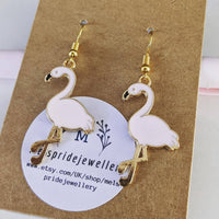 Flamingo earrings, flamingo jewellery, flamingo themed, flamingo lover gifts, flamingo fan, bird earrings, bird lover gifts, zoo keeper gift