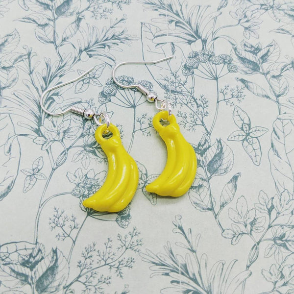 Banana earrings, banana jewellery, fruit earrings, fruit jewellery, novelty earrings, novelty jewellery, banana lovers, fruit lovers,