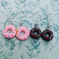 Doughnut earrings, donut jewelry, food earrings, food lover gifts, chocolate lover gifts, cute earrings, pink doughnut earrings, bff gifts,