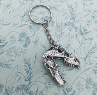 Dinosaur skull keyring, dinosaur lover gifts, bag charm, gothic keyring, gothic gifts, skull keychain, t-rex gifts, tyrannosaurus keyring,