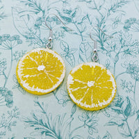 Lemon earrings, lemon jewelry, fruit earrings, fruit jewellery, fruit lovers, statement earrings, summer earrings, novelty earrings,