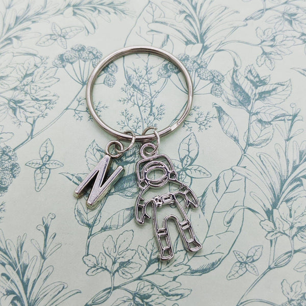 Astronaut keychain, space keychain, space gifts, spaceman keychain, astronaut gifts, initial keychain, personalised gifts, spaced themed,