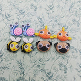 Animal stud earrings, animal jewellery, animal themed, animal lover gifts, bee earrings, pug earrings, snail jewellery, fish themed,