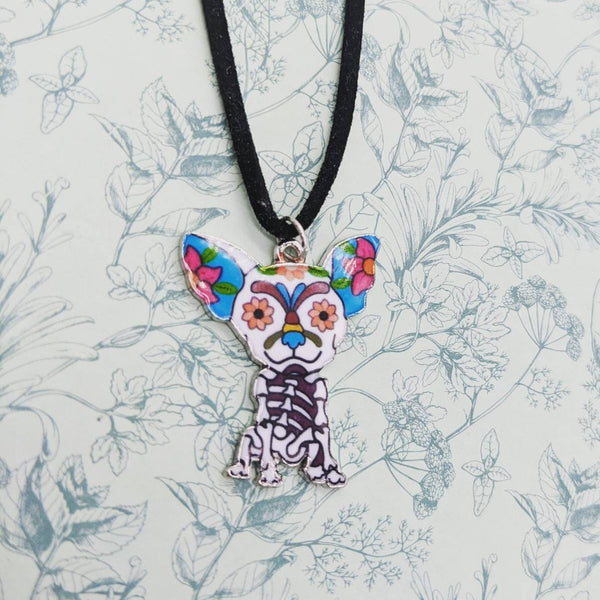 Skeleton dog necklace, gothic necklace, gothic jewellery, gothic gifts, gothic themed, skeleton jewelry, day of the dead, emo themed,