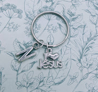 I love jesus Keychain, jesus gifts, religious gifts, religious keychain, Christian gifts, Christian Keychain, initial charm, bible studies,