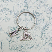 I love jesus Keychain, jesus gifts, religious gifts, religious keychain, Christian gifts, Christian Keychain, initial charm, bible studies,