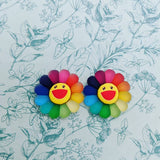 Flower stud earrings, flower jewellery, cute earrings, cute jewellery, flower themed, rainbow themed, girl earrings, bff gifts, friend gifts