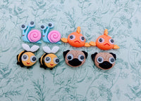 Animal stud earrings, animal jewellery, animal themed, animal lover gifts, bee earrings, pug earrings, snail jewellery, fish themed,