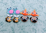 Animal stud earrings, animal jewellery, animal themed, animal lover gifts, bee earrings, pug earrings, snail jewellery, fish themed,