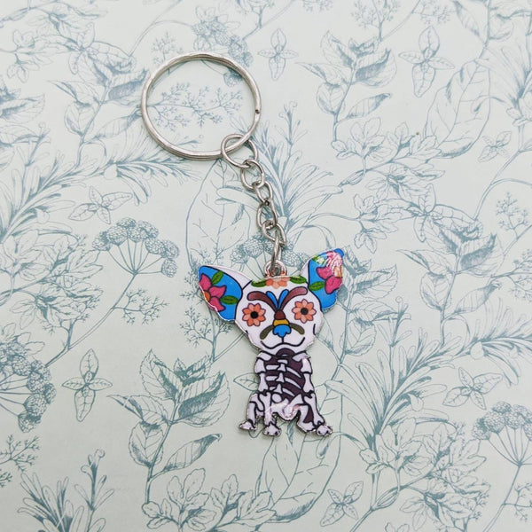 Skeleton dog keychain, day of the dead, skeleton jewelry, skeleton lover gifts, gothic keychain, gothic gifts, gothic themed, bff gifts,