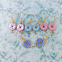 Cat earrings, donut earrings, kawaii jewelry, cat jewelry, donut lover gifts, donut jewelry, foodie gifts, cat inspired, cat themed,