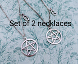 Pentagram necklace, pentagram jewellery, set of two necklaces, bestfriend gifts, bestfriend jewelry, witch necklace, witch jewellery,