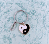 Yin Yang keychain, yin Yang gifts, yin Yang inspired, yin Yang themed, hippie inspired, heart bag charm, friend gifts, friends inspired,