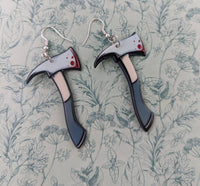 Axe earrings, statement jewelry, statement earrings, gothic jewelry, gothic earrings, gothic gifts, weapon jewelry, horror themed, bff gifts