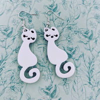 White cat earrings, statement earrings, statement jewelry, kitten jewelry, cat themed, crazy cat owner gifts, feline friends gifts, bff gift