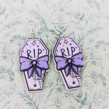 Rip coffin earrings, statement earrings, statement jewelry, coffin jewelry, gothic inspired gifts, aesthetic goth earrings, horror gifts,