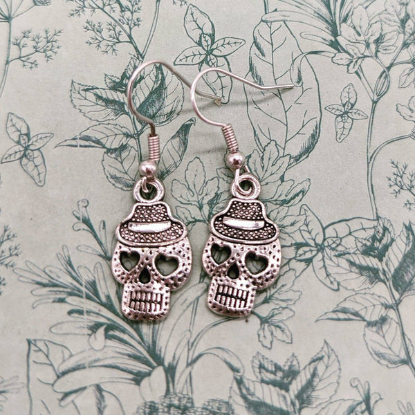 Skull earrings, sugar skull earrings, sugar skull jewelry, Halloween earrings, sugar skull gifts, skeleton inspired gifts, gothic themed,