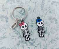 Skeleton girl keychain, skeleton lover gifts, boyfriend gifts, gothic accessories, gothic keychain, fun keyfob, goth accessory, goth themed,