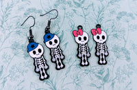 Skeleton earrings, skeleton gift, skeleton themed jewellery, novelty earrings, day of the dead earrings, gothic inspired jewelry, goth gifts