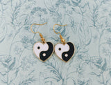 Yin Yang earrings, yin Yang jewelry, yoga earrings, hippie earrings, hippie themed, 80s earrings, heart themed, heart earrings, bff gifts,