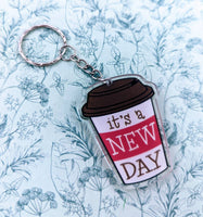 Coffee keychain, coffee lover gifts, coffee themed, coffee inspired, tea lover gifts, positivity, positive keychain, statement keychain,