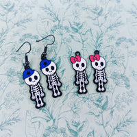 Skeleton earrings, skeleton gift, skeleton themed jewellery, novelty earrings, day of the dead earrings, gothic inspired jewelry, goth gifts